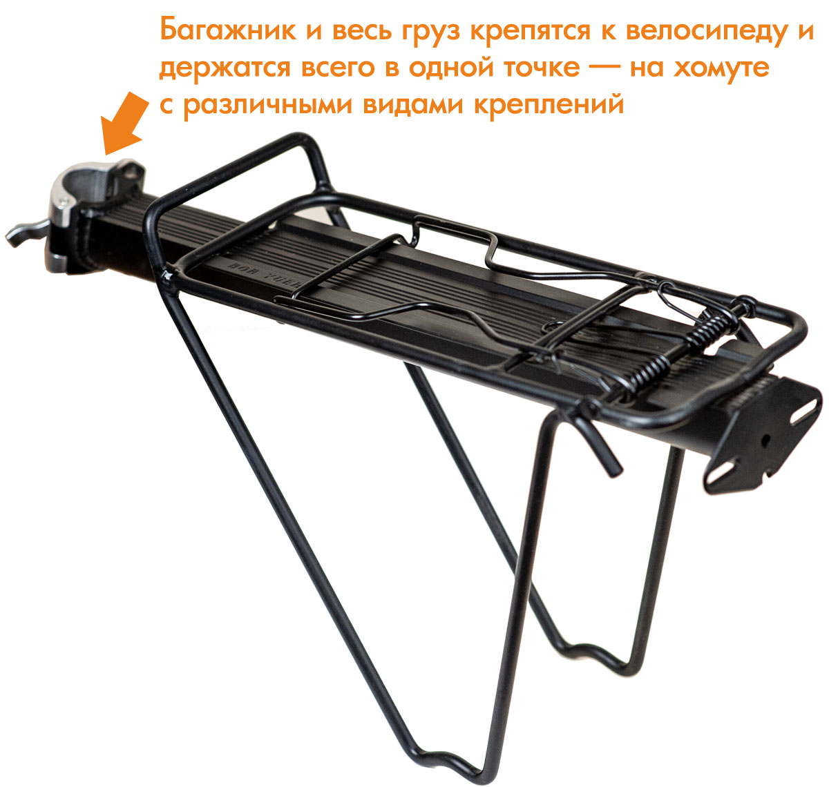Багажник для велосипеда консольный, на эксцентрике, с боковыми дугами, с пружиной, чёрный