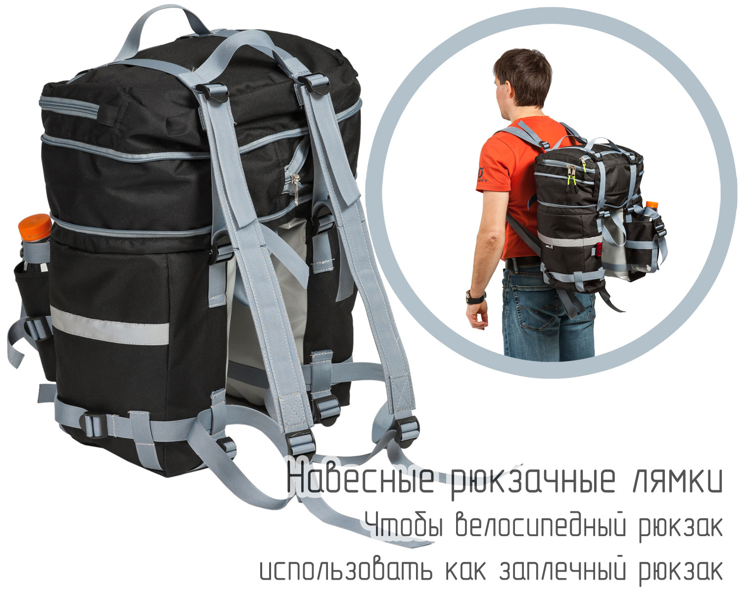 «Рюкзачные» лямки - чтобы велорюкзак использовать, как обычный заплечный рюкзак