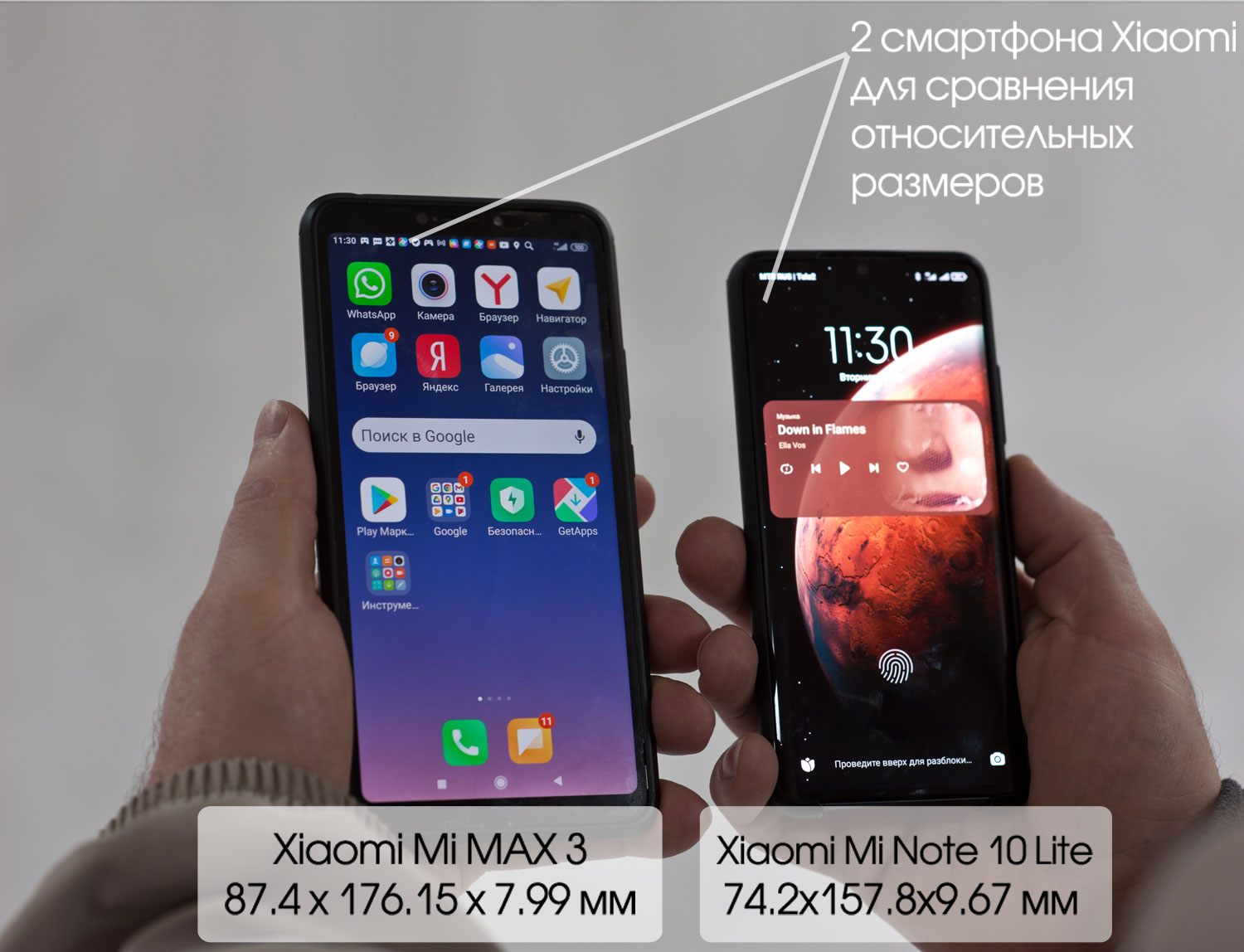 Размеры Xiaomi Mi Note 10 Lite и Xiaomi Mi Max 3