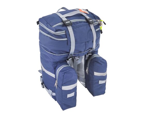 Велорюкзак на багажник (велоштаны) 35-50 литров, вид сзади (синий цвет)