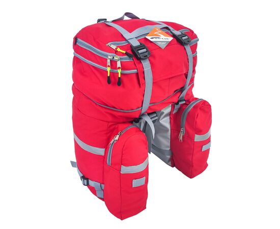 Велорюкзак на багажник (велоштаны) 35-50 литров, вид сзади (красный цвет)